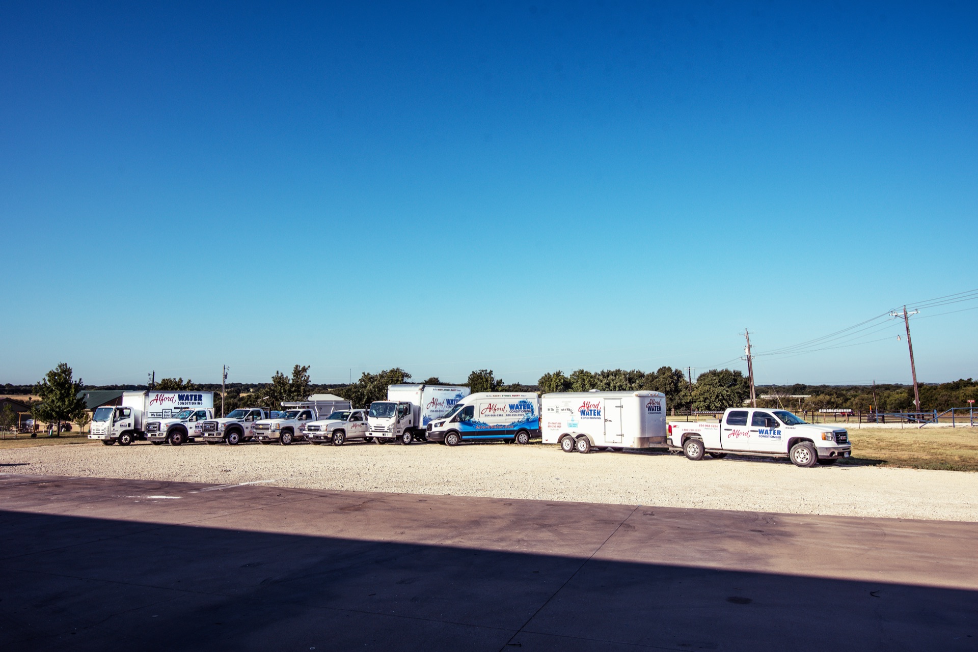 The Alford Water Conditioning service and delivery fleet at the Stephenville, Texas headquarters.